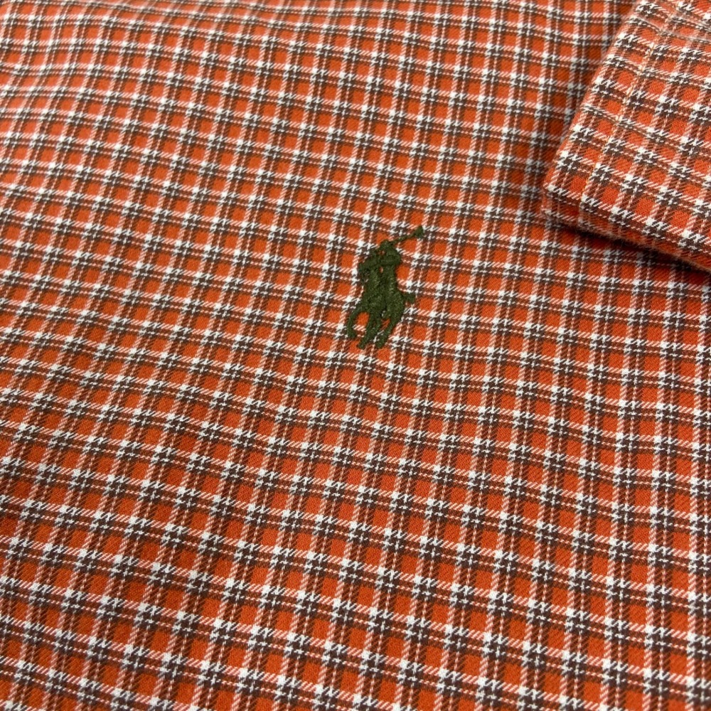 Ralph Lauren Mens XL Plaid Button Down Shirt‎ Orange White Long Sleeve Preppy - Picture 4 of 8